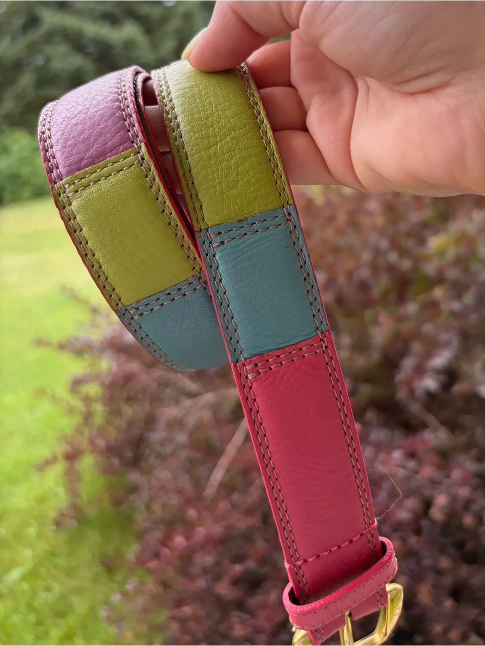 Vintage 90s coach color block Y2K genuine leather belt pink blue green gold